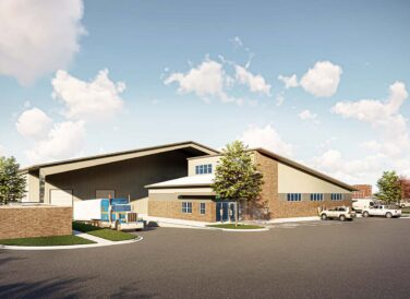 OKC Operations Center digital rendering building exterior with truck parking bay