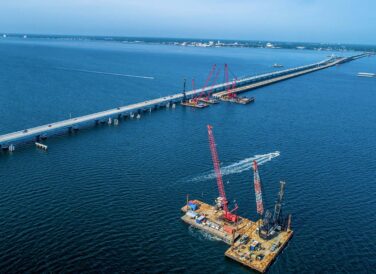 aerial view of Pensacola Bay Bridge construction