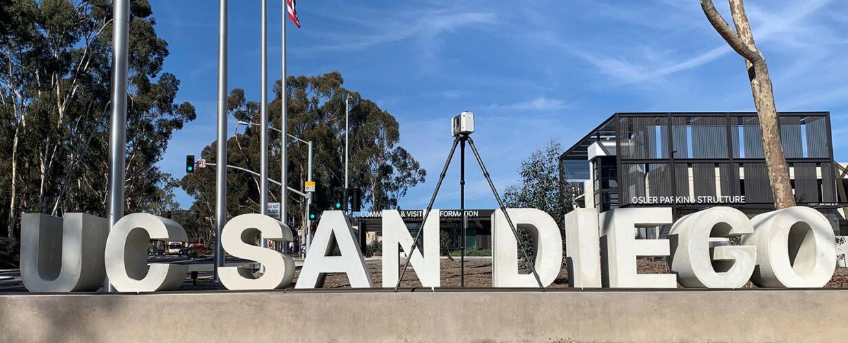 UC San Diego outdoor sign letters with lidar scanner
