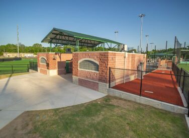 side view of Majestic Park restrooms and dugout facility