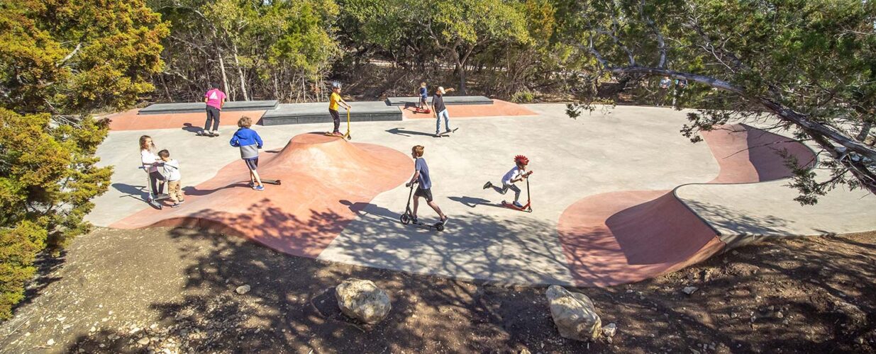 skate park with kids at Leander Lake Park