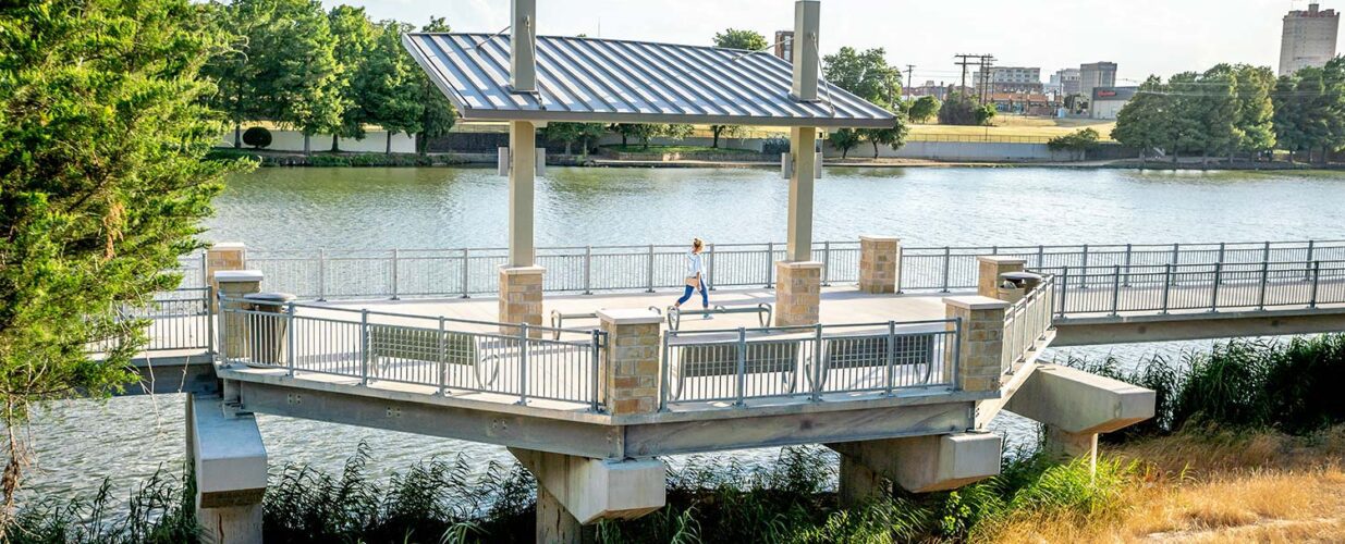 awning for shade on Waco Riverwalk trail