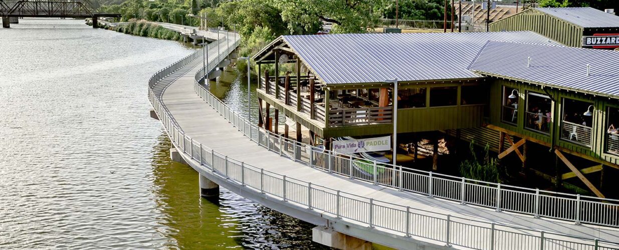 boat dock and restaurant at Waco Riverwalk trail