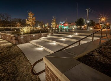 park staircase at night with lights at Waxahachie Amphitheater