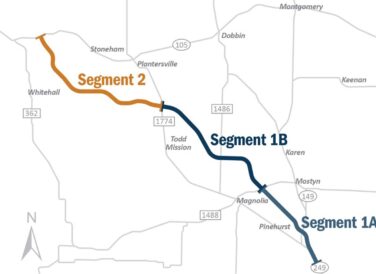 map of Segments 1 and 2 of SH 249 Extension Project