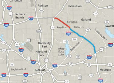 map of IH-635 sections