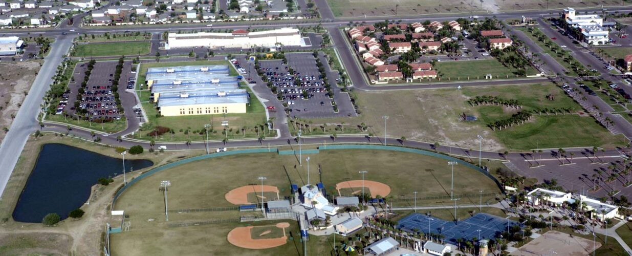 South Belton baseball fields and neighborhoods aerial image