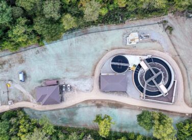 clarifier aerial view at Bull Shoals wastewater treatment plant