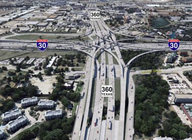 rendering of IH 30 and SH 360 with labels