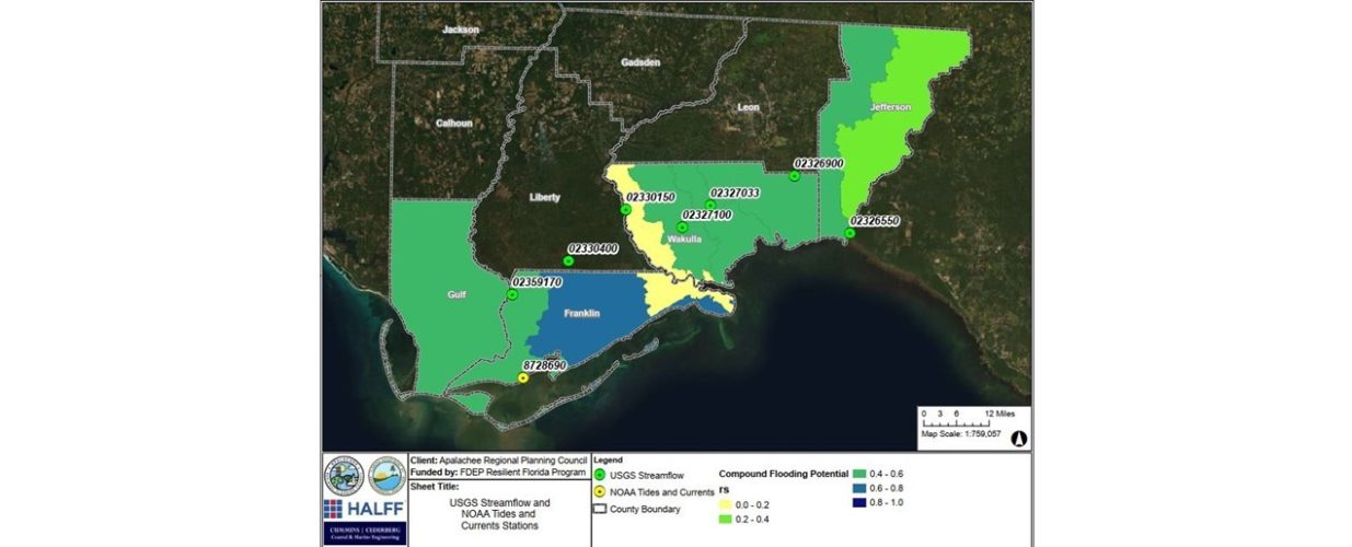 ARPC nine county vulnerability assessment USGS streamflow and NOAA tides map