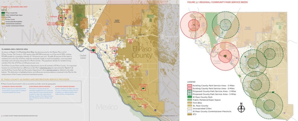 planning area map and regional community park service needs map El Paso County