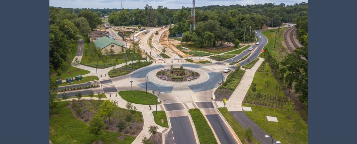Roundabout during construction at FAMU Way Halff