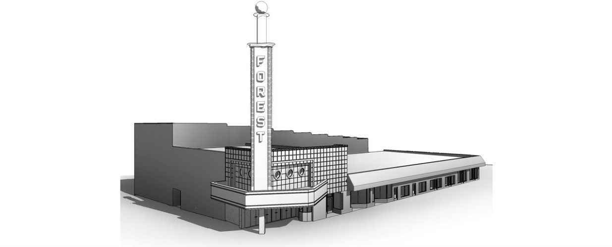 Forest Theater digital drawing of theater exterior
