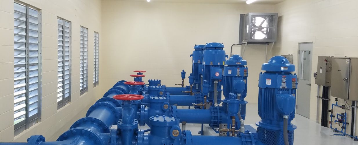 Plantation blue pipes and valves wastewater system