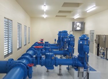 Plantation blue pipes and valves wastewater system