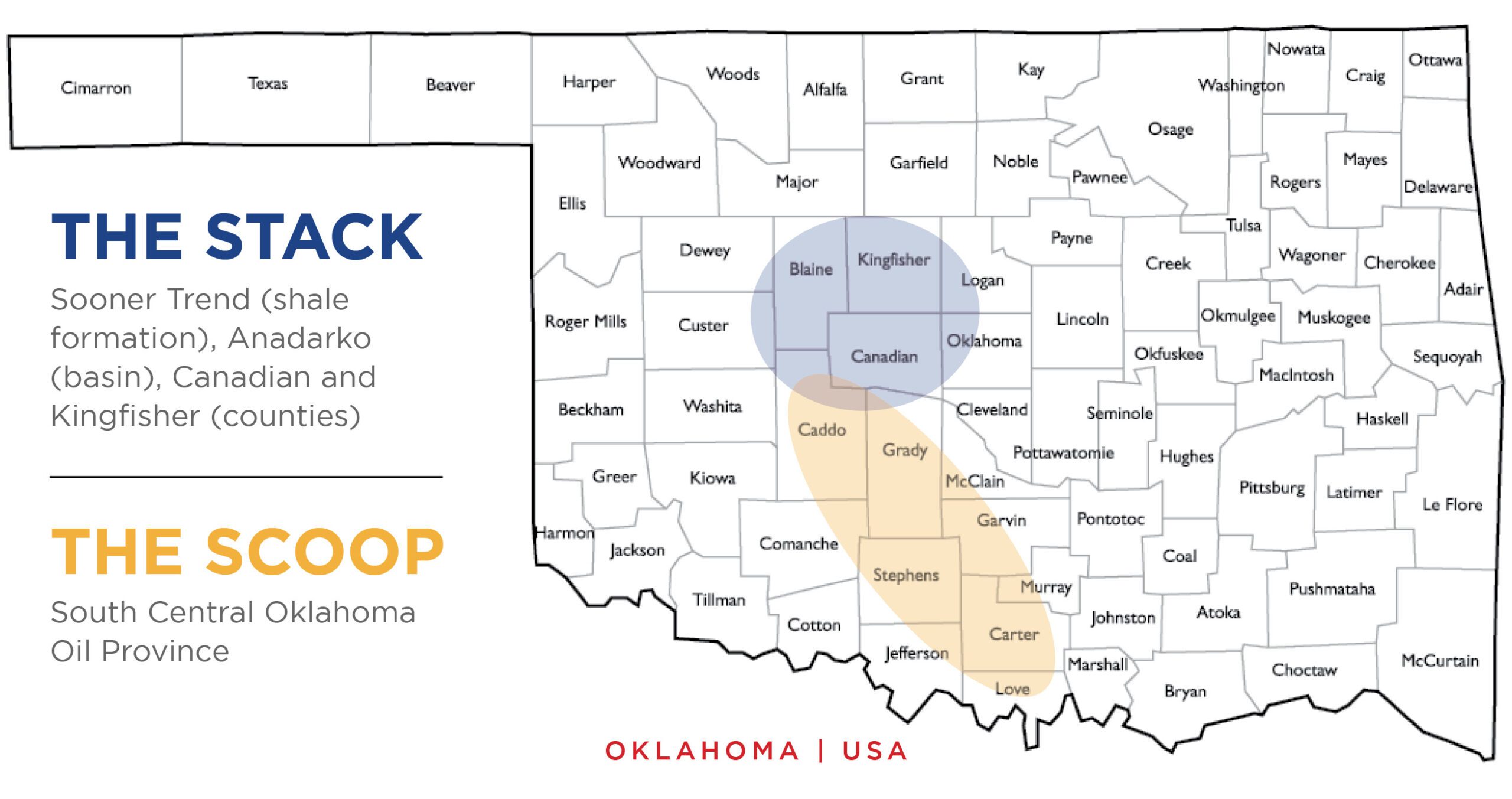 Location of Stack and SCOOP plays in the Oklahoma basins