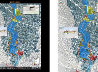 Lower Shoal Creek flood hazard mitigation map and diagram of existing risk