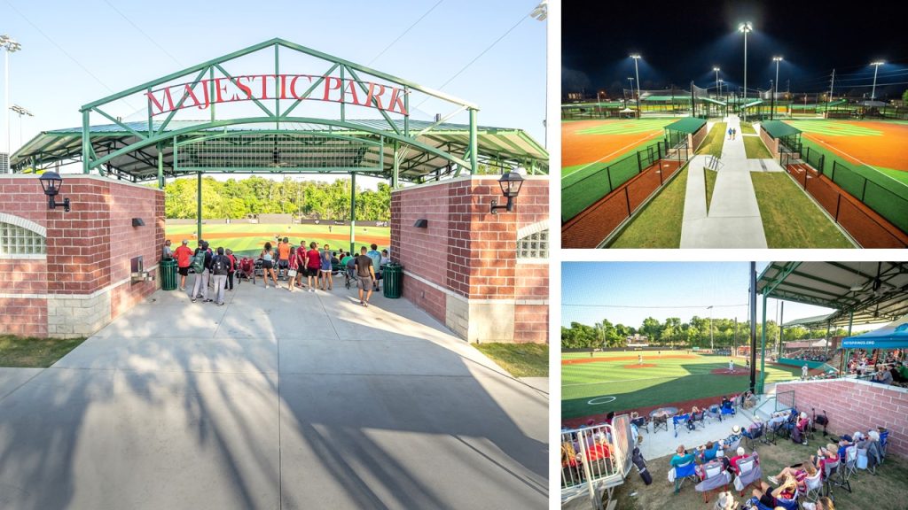 collage of Majestic Park baseball fields and amenities