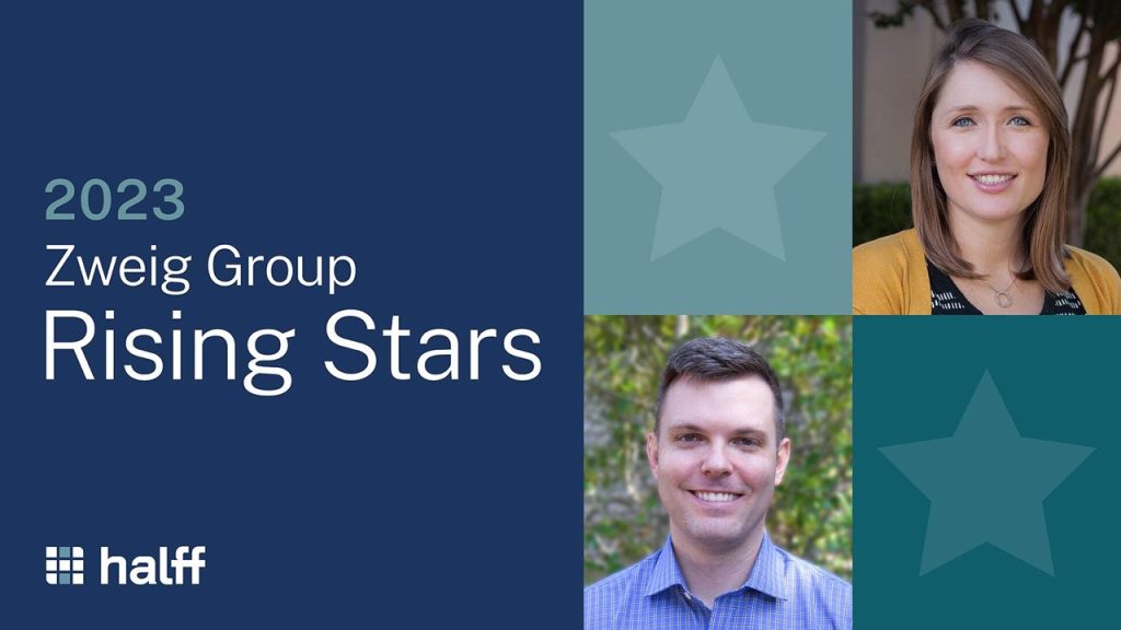Melanie Cleavelin and Mark Llewellyn Jr. graphic of Zweig Group 2023 Rising Stars
