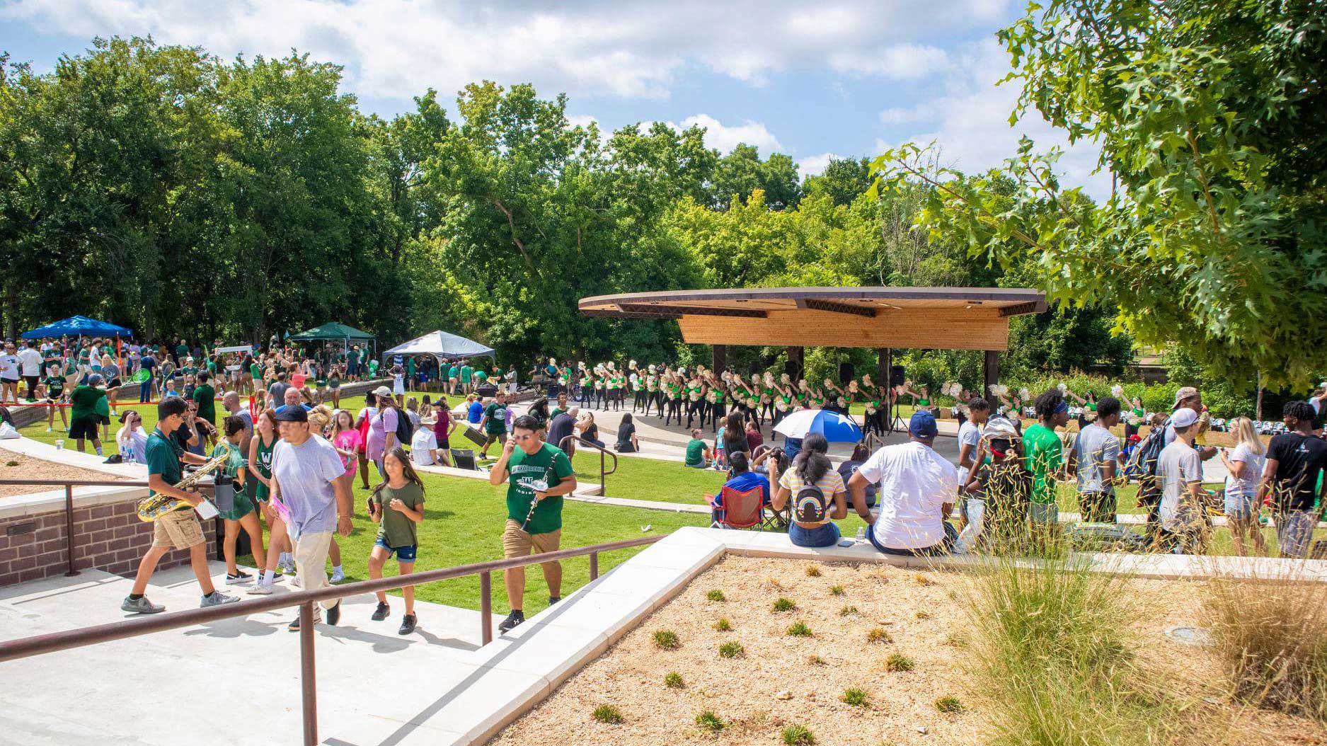 Community gathering at Waxahachie Amphitheater in the summer