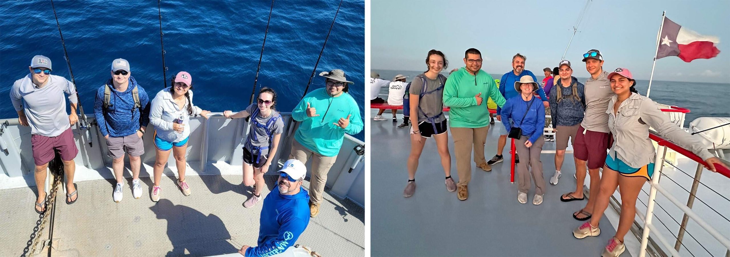 collage of Halff Corpus Christi employees sailing on boat in Port Aransas for deep-sea fishing trip