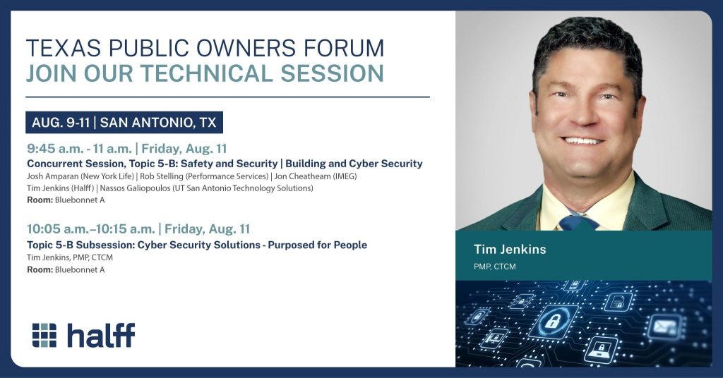 Halff's Tim Jenkins speaker schedule at Texas Public Owners Forum 2023 technical session