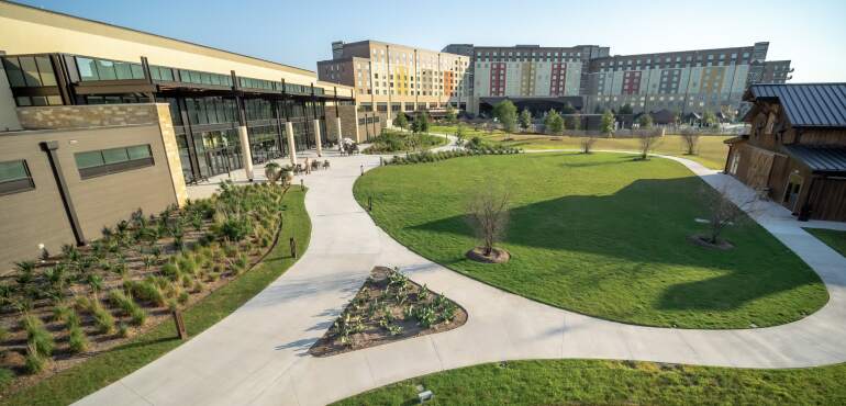 Outdoor sidewalk and lawn at Kalahari Resort and Convention Center Rounch Rock, Texas