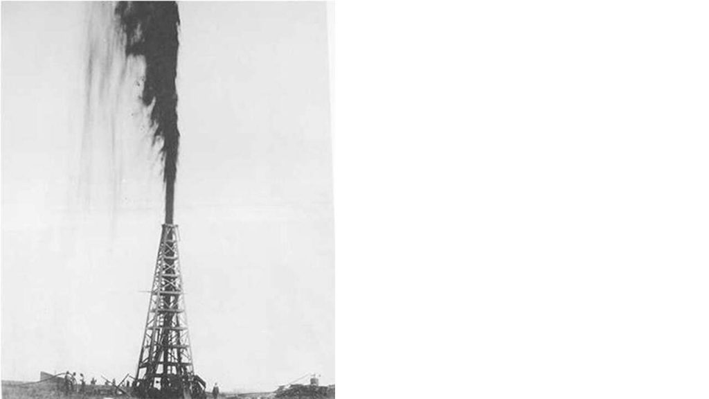 Spindletop (Lucas) Geyer erupting in an old photo from 1901