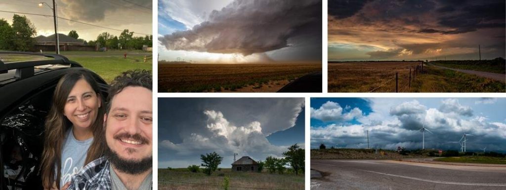 Chris Masters storm chaser with photos of storms and tornadoes that he took on