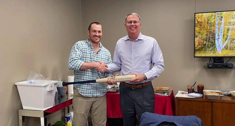 Mark Edwards presenting the Halff Home Run Award to Victor Bivens in Shreveport