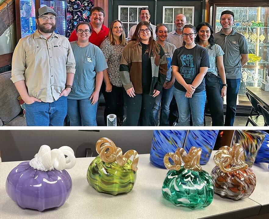 Shreveport team from Halff group photo at glass blowing class