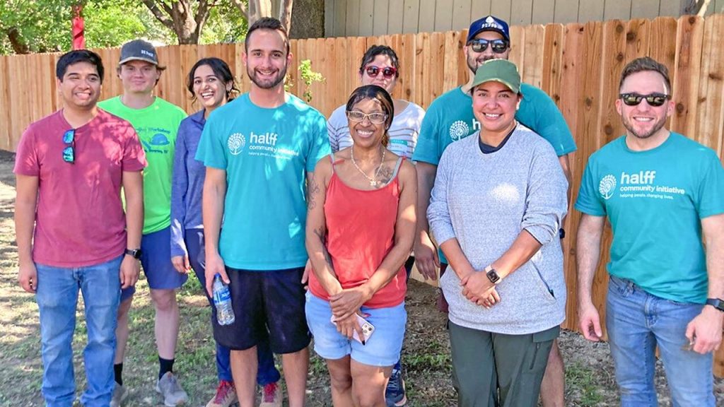 group of Halff Austin employees helping at Rebuilding Together event