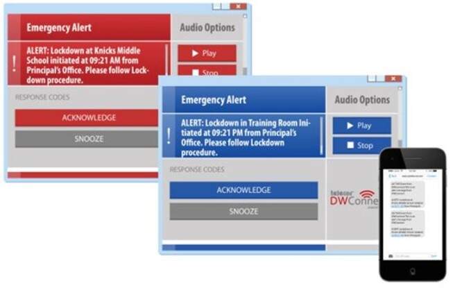 photo examples of emergency alert system notificataions on desktop computer and smartphone