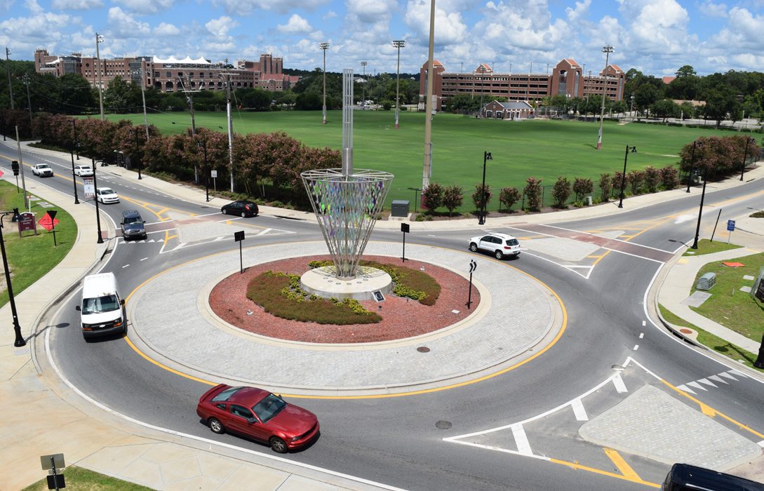 Image of the Gaines Street roundabout in Tallahassee, FL