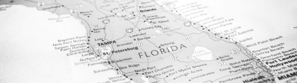 black and white closeup of Florida state map