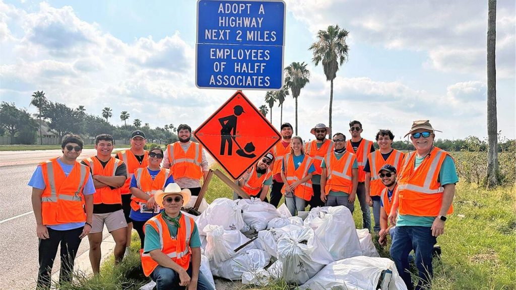 Halff's McAllen office during the roadway trash pickup